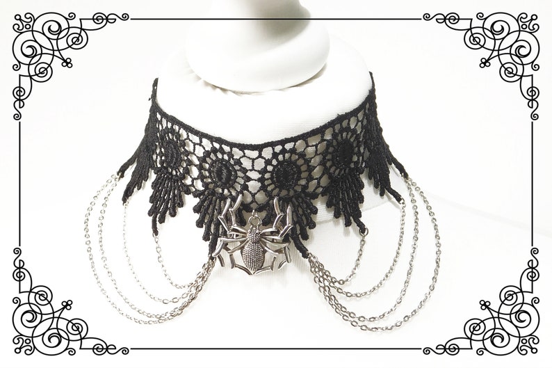 Spider Choker Necklace Black Lace Choker Spider Web Choker Gothic Choker Necklace Adjustable Handmade Various Size image 9