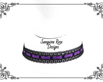 Purple Lace Choker Necklace - Black and Purple Gothic Choker - Timeless Choker - Gothic Jewellery