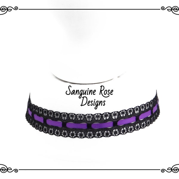 Purple Lace Choker Necklace - Black and Purple Gothic Choker - Timeless Choker - Gothic Jewellery