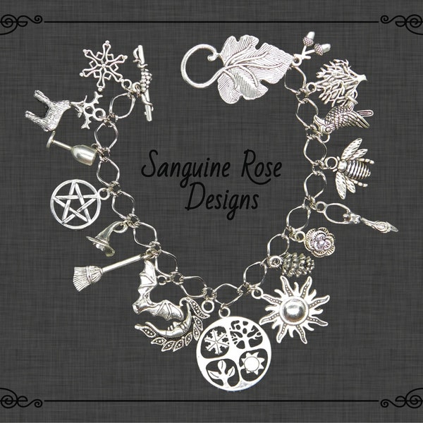 WHEEL OF YEAR Pagan Charm Bracelet, Four Seasons Bracelet, Wicca Bracelet, Unique Charm Bracelet, Silver Bracelet, Weather Jewellery