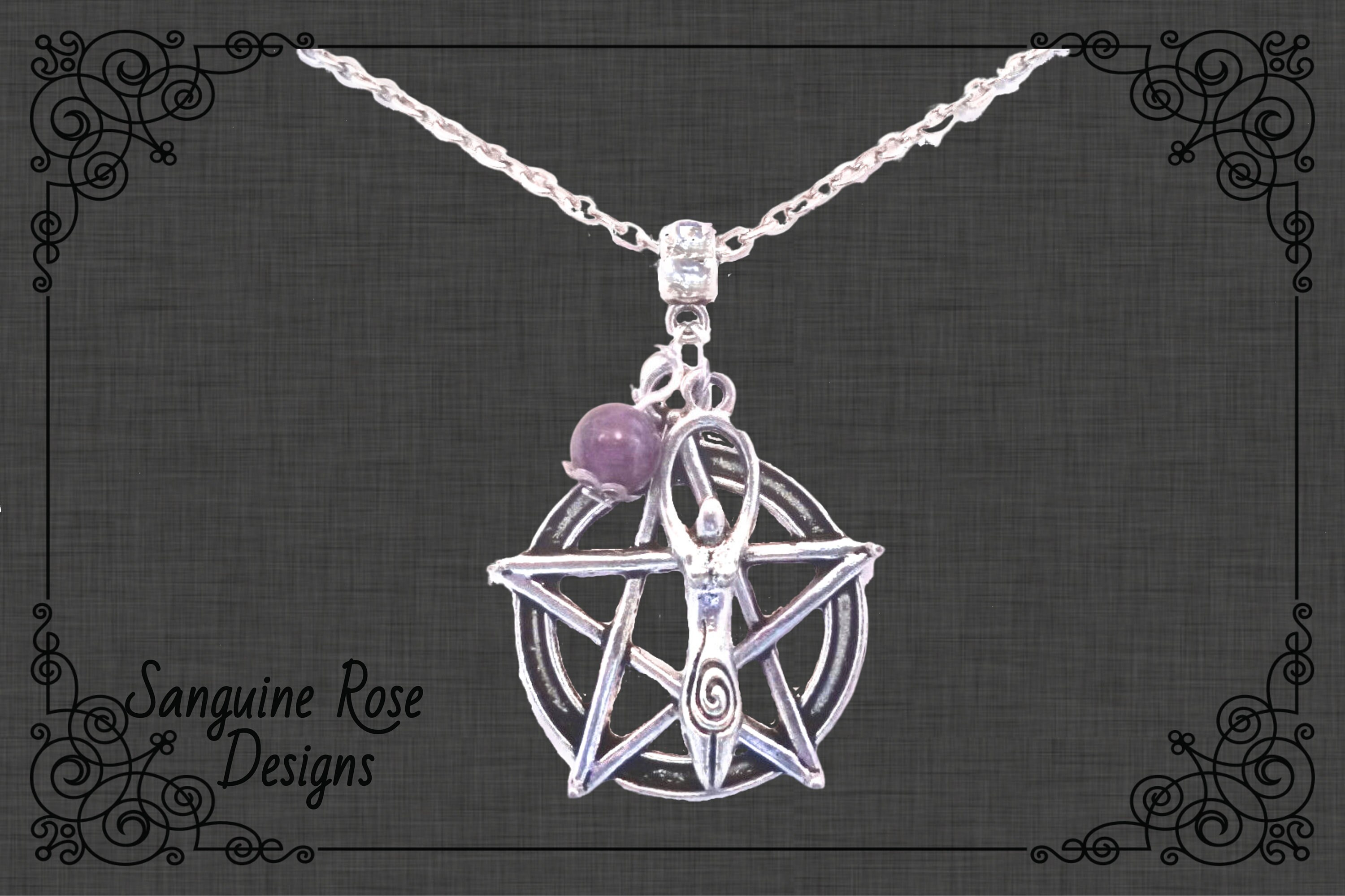 Amethyst Pentagram Goddess Necklace Gemstone Goddess Necklace