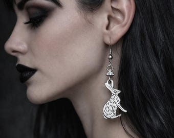 Silver Hare Dangle Earrings, Wicca Pagan Jewelry