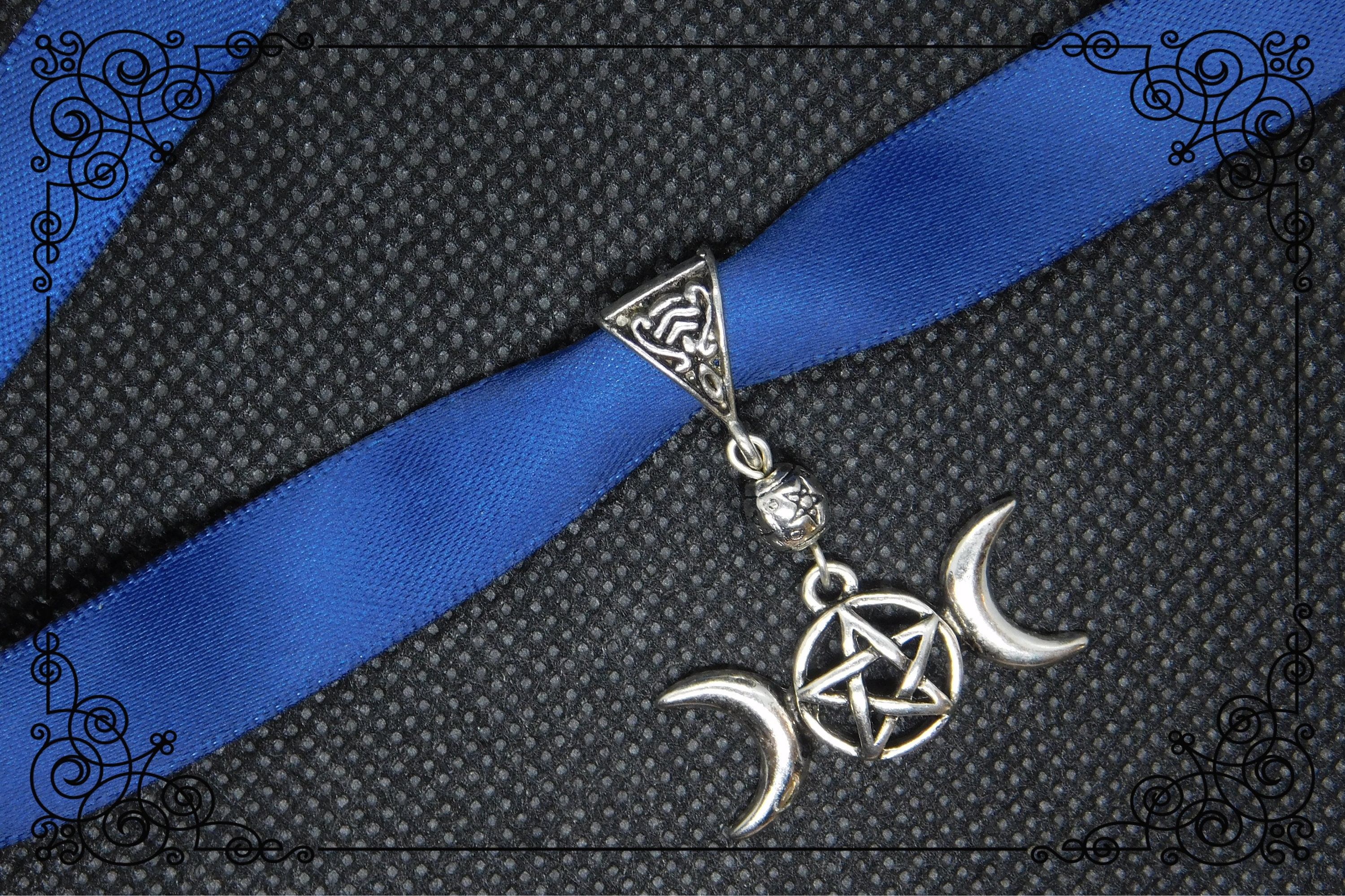 TRIPLE MOON CHOKER Necklace Blue Satin Choker Triple Goddess Etsy