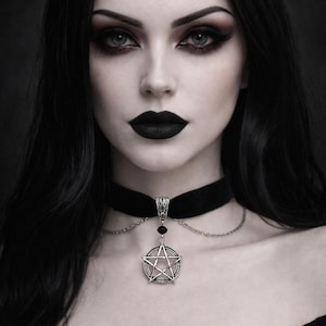 Pentagram zwart fluwelen choker: heidense wicca gotische ketting