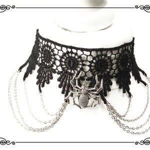 Spider Choker Necklace Black Lace Choker Spider Web Choker Gothic Choker Necklace Adjustable Handmade Various Size image 3