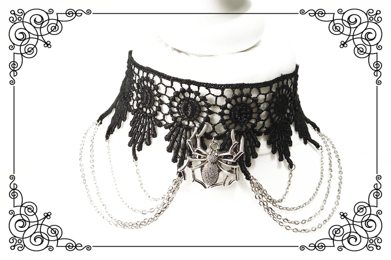 Spider Choker Necklace Black Lace Choker Spider Web Choker Gothic Choker Necklace Adjustable Handmade Various Size image 3