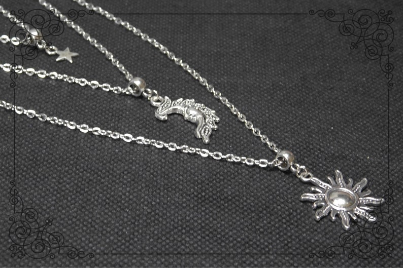 SUN MOON STAR Necklace, Triple Necklace, Pagan Necklace, Celestial Necklace, Wicca Necklace, Silver Necklace, Handmade, Adjustable image 8