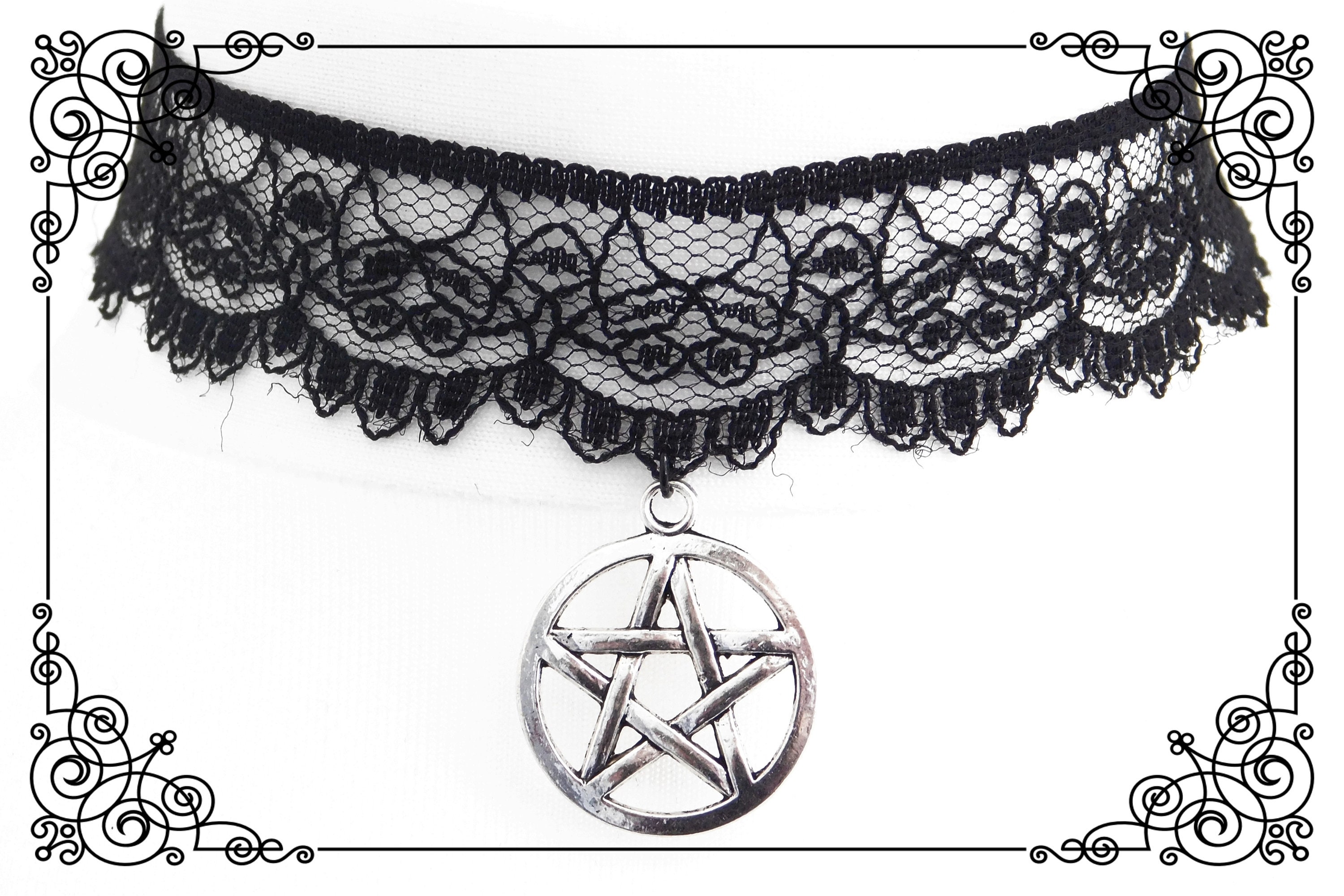 PENTAGRAM PENTACLE BLACK Lace Choker Necklace Gothic Black - Etsy UK