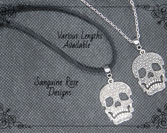 SILVER SKULL NECKLACE Pendant, Gothic Necklace, Silver Necklace, Silver Skull, Adjustable Necklace Pendant