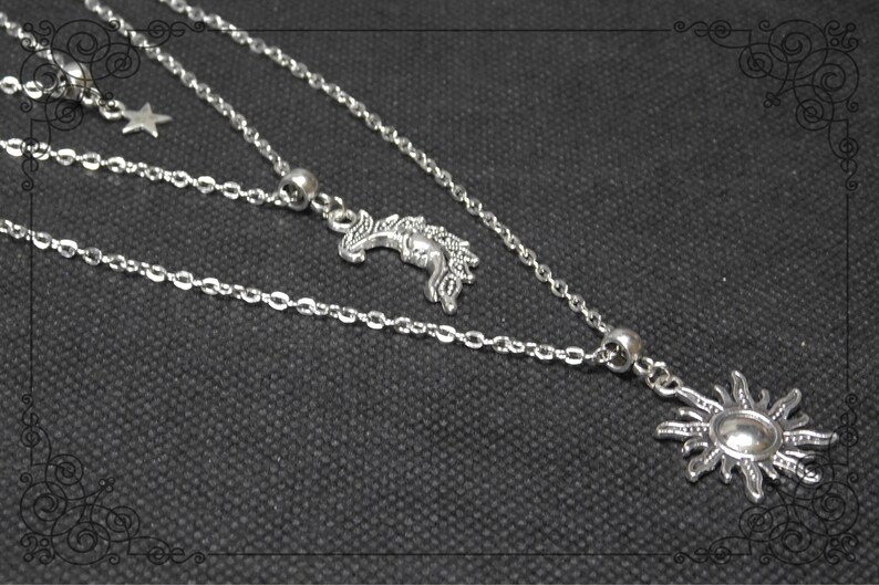 SUN MOON STAR Necklace, Triple Necklace, Pagan Necklace, Celestial Necklace, Wicca Necklace, Silver Necklace, Handmade, Adjustable image 3