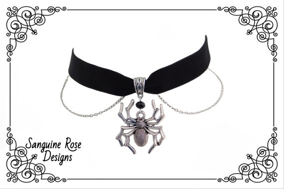 Punk Ragno Collana Girocollo Argentea Con Ciondolo Ragno Nero – Gotica Halloween