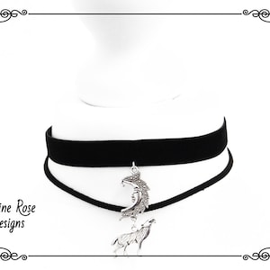 WOLF MOON DOUBLE Choker Necklace, Gothic Choker, Double Necklace, Wolf Moon Choker, Black Velvet Choker, Adjustable, Various Sizes image 1