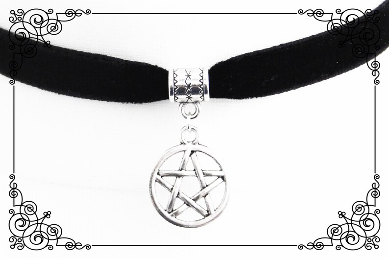 PENTAGRAM CHARM CHOKER Necklace, Dainty Witch Choker Necklace, Pagan Choker, Wicca Choker, Handmade, Adjustable, Various Sizes image 9