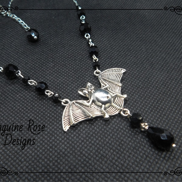 Collier chauve-souris gothique, bijoux gothiques, collier chauve-souris en perles noires