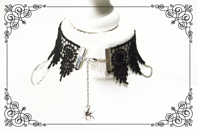 Spider Choker Necklace Black Lace Choker Spider Web Choker Gothic Choker Necklace Adjustable Handmade Various Size image 6