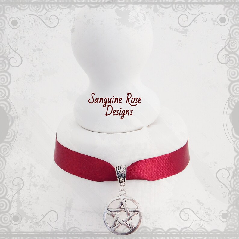 Various Sizes Pagan Red Choker Pentagram Jewellery Wicca Red Choker PENTAGRAM DARK RED Choker Necklace Adjustable Witch Choker
