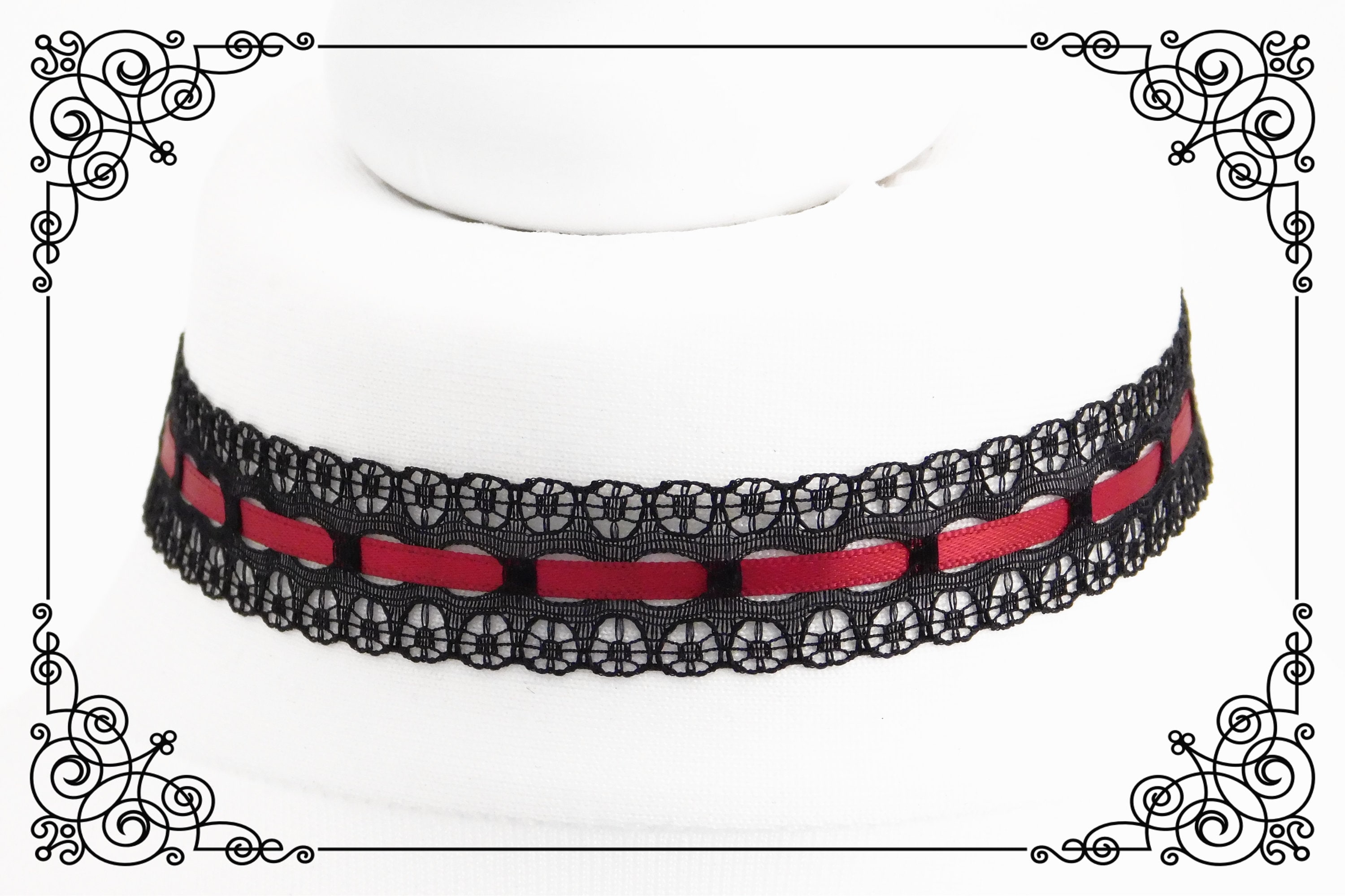 Red Choker Necklace - Red and Black Lace Choker - Gothic Choker ...