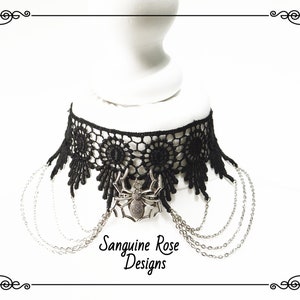Spider Choker Necklace Black Lace Choker Spider Web Choker Gothic Choker Necklace Adjustable Handmade Various Size image 10
