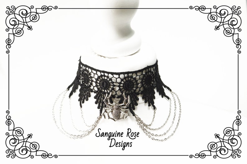 Spider Choker Necklace Black Lace Choker Spider Web Choker Gothic Choker Necklace Adjustable Handmade Various Size image 10