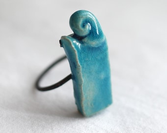 Handmade Ceramic Ring in Turquoise – Artistic Statement Ring – Unique Jewelry