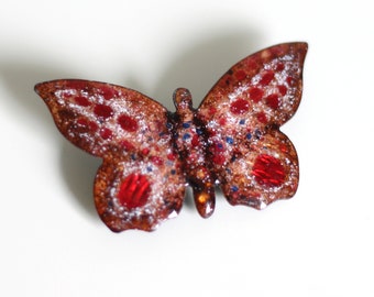 Raro objeto de diseño de Nora Grill: broche esmaltado con mariposa roja, objeto de diseño de los años 50, Nora Grill-Kubanek Viena