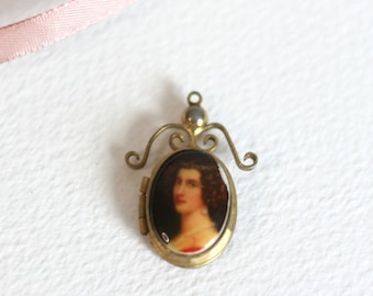 Vintage 1960s medallion pendant with small portrait, ornamental jewelry, gift idea