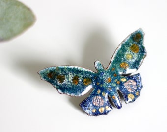 Raro objeto de diseño de Nora Grill: broche esmaltado con mariposa azul, objeto de diseño de los años 50, Nora Grill Viena