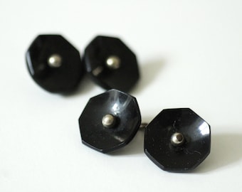 black vintage cuff links, 1960ies cuff buttons, gift for him, vintage men's jewelry and accessoires, bakelite jewelry