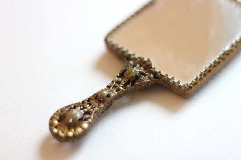 Small Antique Brass Hand Mirror With Petit Point Embroidery Etsy