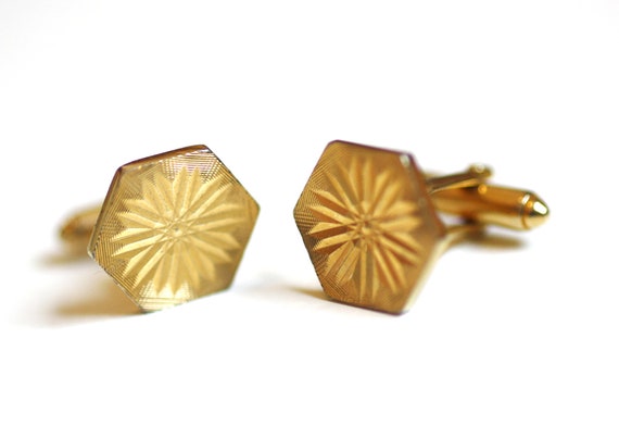 Boutons De Manchette Vintage - Doré Et Noir, Design Décallé Bascule - Occasion