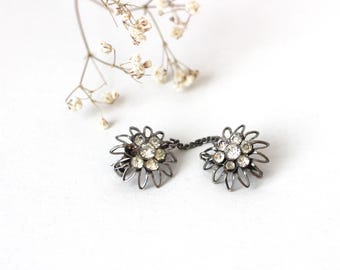 Fermaglio per colletto vintage con fiori ornamentali in strass – color argento, gioielli con stella alpina, fiori di Sissi