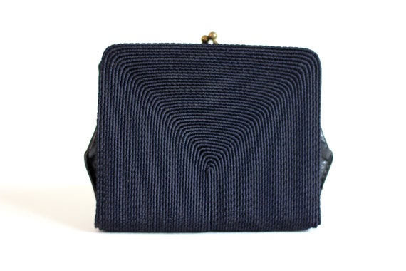 vintage wallet from the 1930s, dark blue drawstri… - image 1