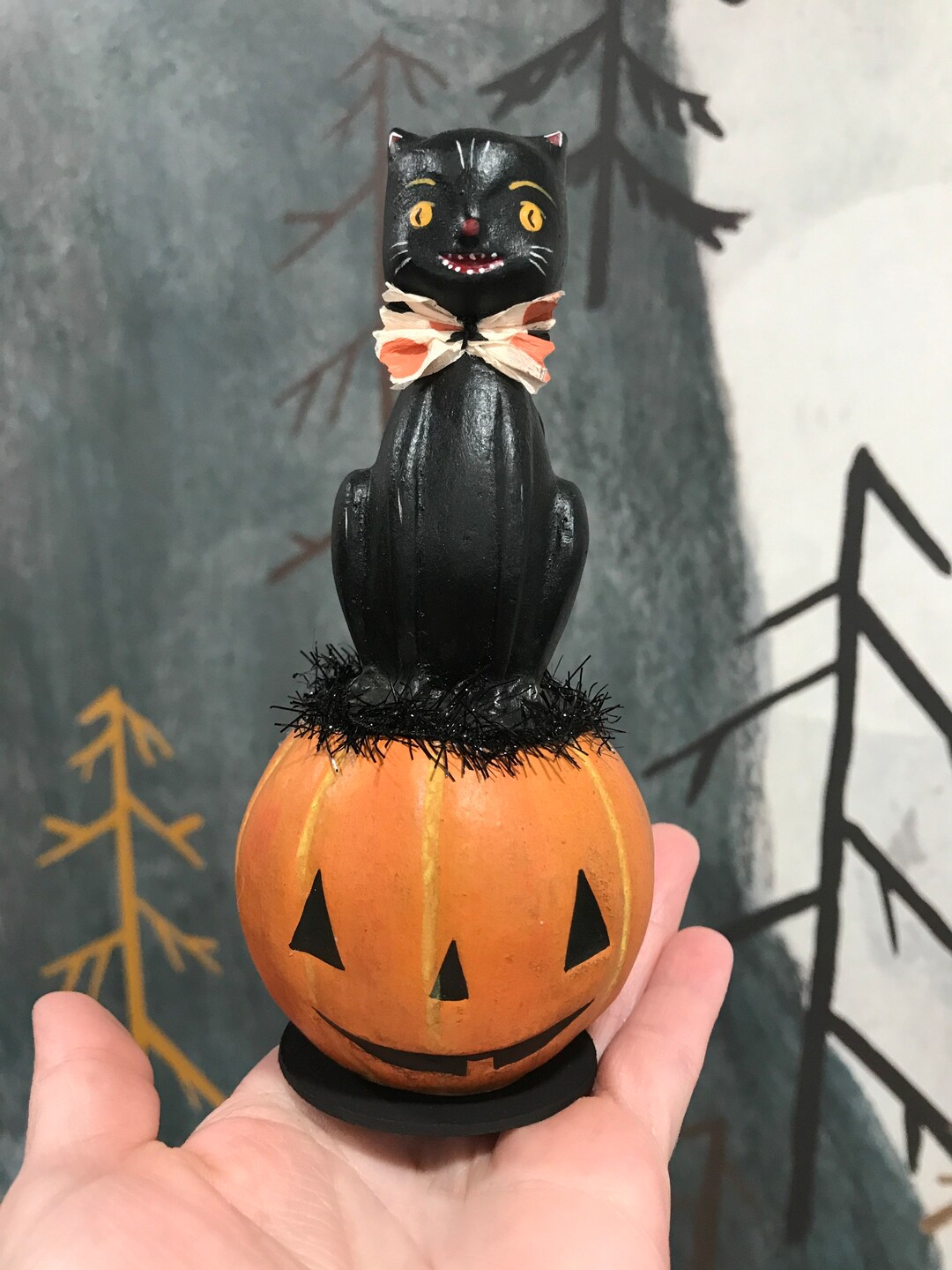 Bethany Lowe Halloween Kitty on Jack O'lantern - Etsy