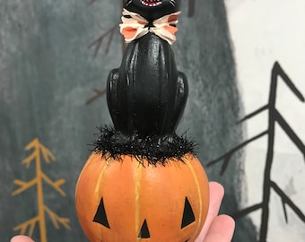 Bethany Lowe Halloween Kitty on Jack O’Lantern