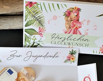 Geldgeschenk Jugendweihe | Geschenk Jugendweihe | Aufklappkarte Geldgeschenk Jugendweihe | personalisiertes Geschenk Mädchen