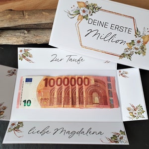 Geldgeschenk Taufe Erste Million | Explosionsbox Geldgeschenk | Babygeschenk | Personalisierte Glückwunschkarte