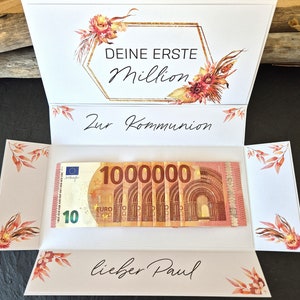 Geldgeschenk Kommunion Erste Million | Explosionsbox Geldgeschenk | Geschenk mit Namen | personalisiertes Geschenk