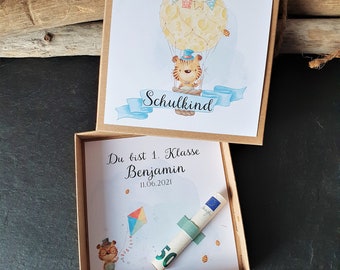 Geschenk Schulanfang mit Namen | Geschenkbox Geldgeschenk | Geldgeschenk Schulanfang | individualisiertes Geschenk