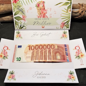 Zur Geburt Mädchen | Geldgeschenk Geburt Erste Million | Explosionsbox Geburt | Babygeschenk mit Namen | personalisierte Glückwunschkarte
