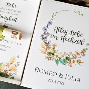 florale Geschenkbox zur Hochzeit | personalisiertes Geldgeschenk für das Brautpaar zur standesamtlichen Hochzeit | Geld statt Blumen