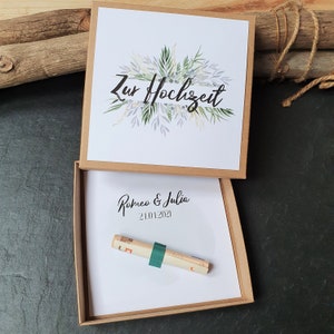 Hochzeitsbox aus Kraftpapier mit Namen des Brautpaares | Geldgeschenk zur Hochzeit hübsch verpackt | personalisierte Hochzeitskarte