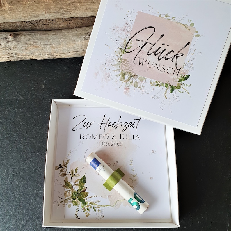 Geldgeschenk Hochzeit mit Namen Geschenk Hochzeit Geschenkbox Hochzeit individualisiertes Geschenk Bild 1