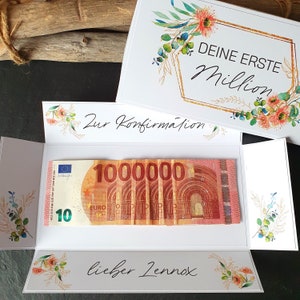 Geldgeschenk Konfirmation Erste Million | Explosionsbox Geldgeschenk | Geschenk mit Namen | personalisiertes Geschenk