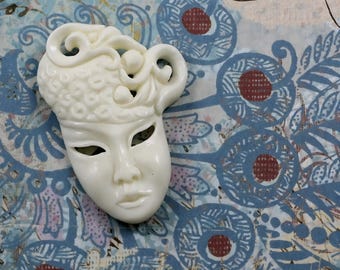 White Bone Masquerade Mask • Unique Jewelry Focal • Madi Gras • Theatre Masque • 50mm