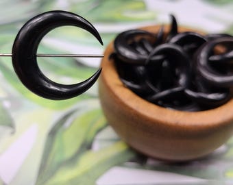 Black Horn Crescent Pendant Top-Drilled Moon Hand-Carved Focal Bead • 25mm