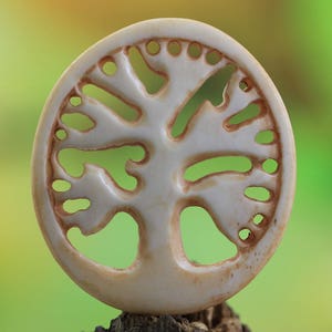 Tree of Life Bone Carving - Hand-carved, DIY Stained Pendant, 35mm