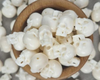Top-Drilled Skull Bead, Hand-Carved Bone Memento Mori Charm for Jewelry, 14mm