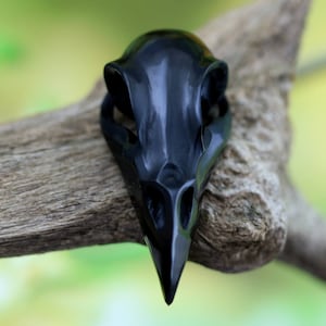 Raven&#39;s Skull, Hand Carved Bull Horn Pendant, Sculpture, or Accent, 51mm