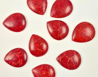 28mm Red Coral Teardrop Cabochon • Fiery Statement Stone