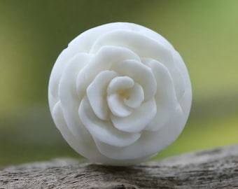 Elegant Carved Bone Rose Pendant • Floral Cabochon for Spring Jewelry Design & Tribal Accessories • 21mm